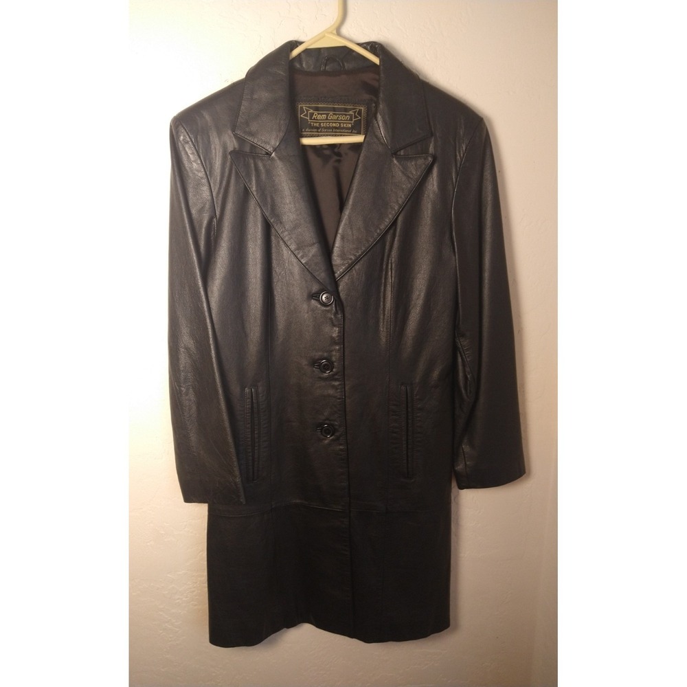 Rem Garson The second Skin Leather Black Jacket Coat Womens Fitted Overcoat Sz M